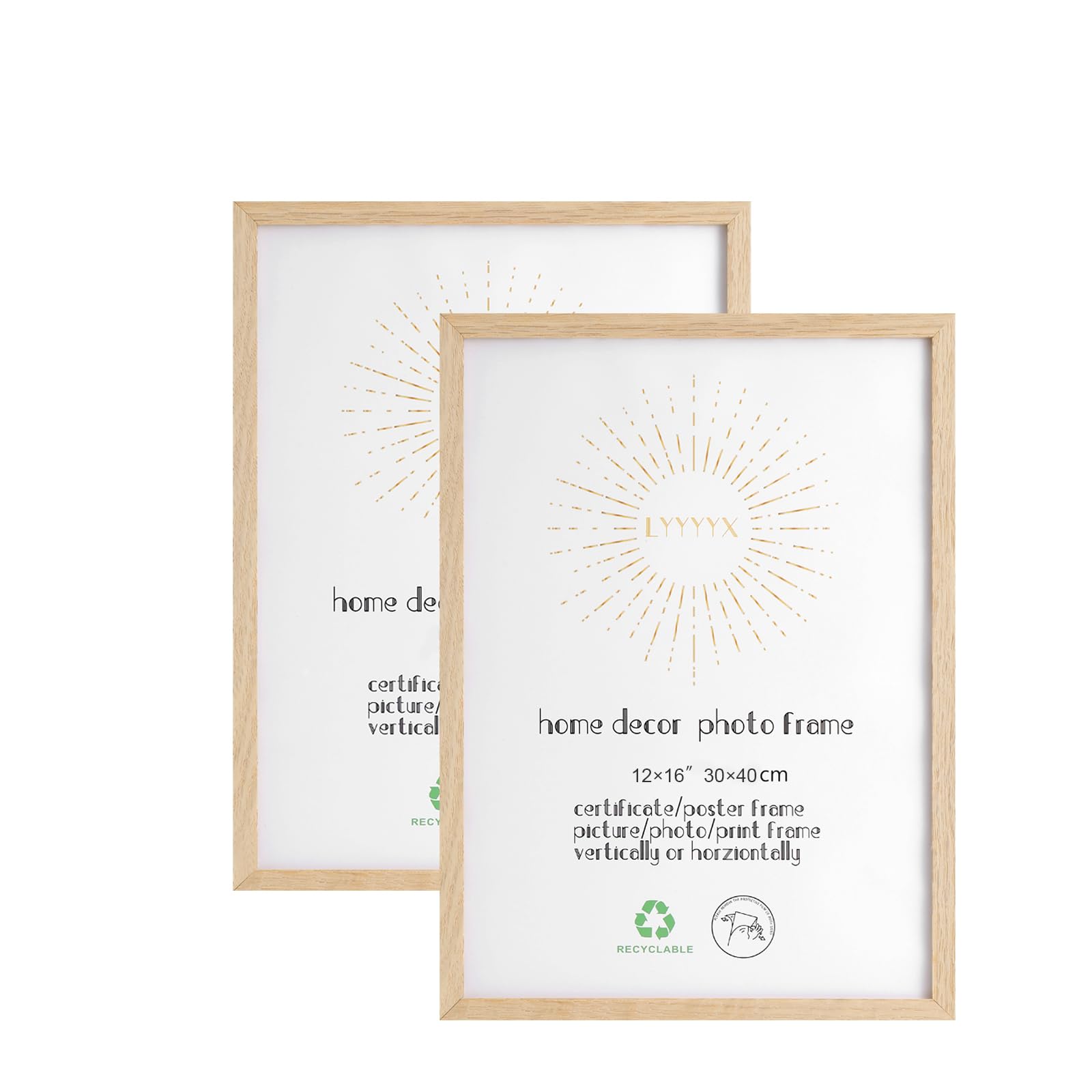 LYYYX Photo Frame 30x40cm with Plexi Glass for Wall Mounting Display Picture Frame Oak Set of 2 Made of Solid Wood For Photos, Posters, Puzzles — image 1