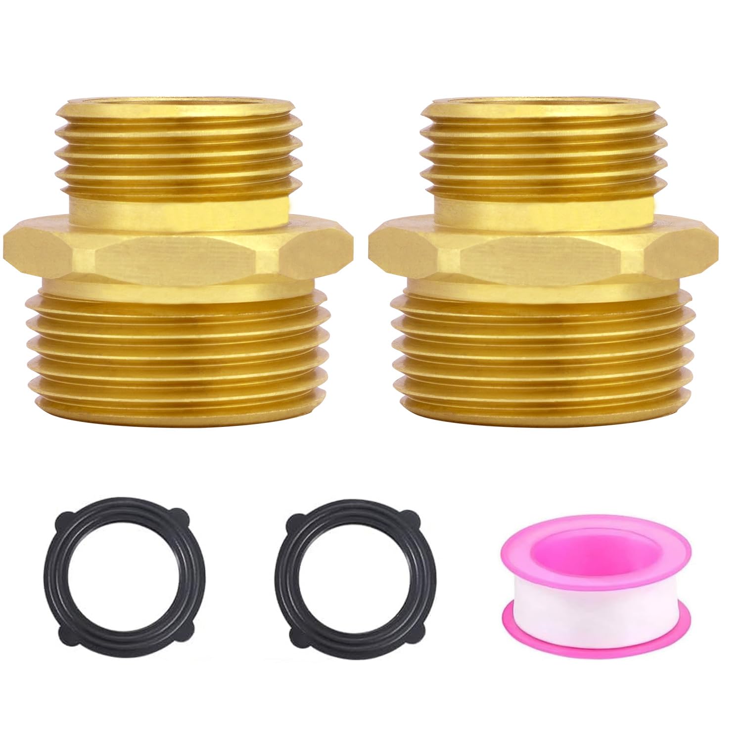 Photo 1 of 3/4” GHT Male x 1” NPT Male Connector, Brass Garden Hose Fitting Adapter, Industrial Metal Brass Garden Hose to Pipe Fittings Connect (2 Pack)