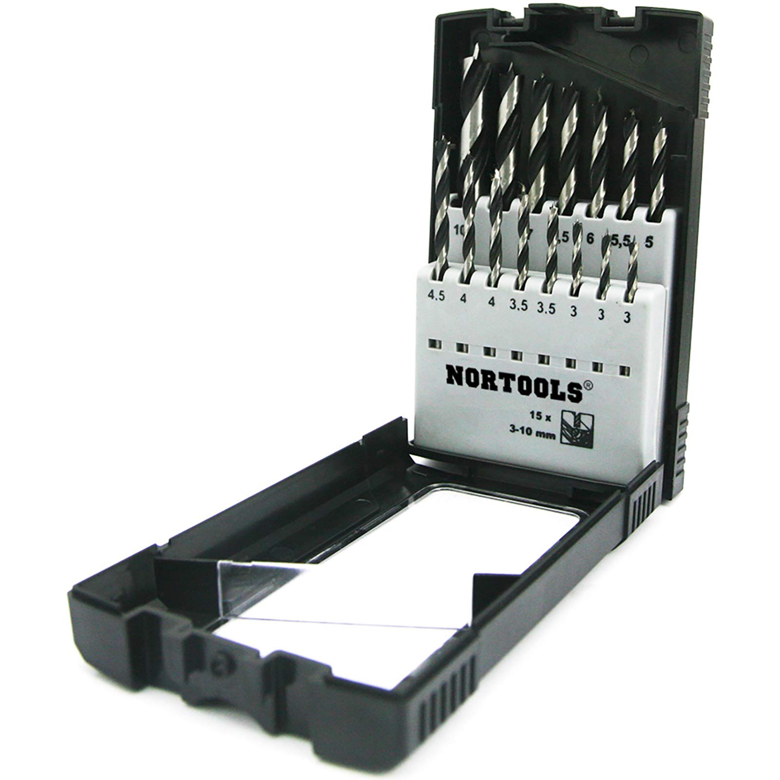 NORTOOLS Brad Point Wood Drill Bit Set, 15 PCS HCS Wooden Drills for Woodworking DIY Lover Carpenter 3-3-3-3.5-3.5-4-4-4.5-5-5.5-6-6.5-7-8-10mm