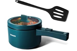 EKNOSRI Electric Hot Pot, 1.8L Non-Stick Sauté Pan, Rapid Multifunctional Noodles Cooker, Mini Pot for Steak, Pasta, Shabu-Shabu, Egg, Ramen, Oatmeal, Soup with Over-Heating Protection, Green