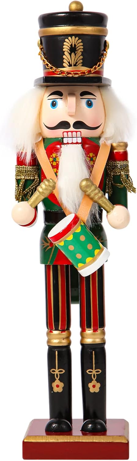 Nutcrackers - SurpriseSeptember Christmas Nutcracker Ornament,12 inch Traditional Painted Wooden Nutcracker Soldier Doll, Nutcracker Figures Holiday Party Tabletop Christmas Decorations(The Drummer)