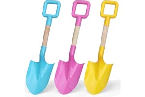 ANZMTOSN 16" Long Kids Beach Spades Sand Shovels Toys Gardening Tools Kit Sandbox Sturdy Snow Scoop Durable Wood Handle ABS Plastic Spade for Garden Sand Snow Backyard Summer Kids Adults 3- Pink Blue Yellow