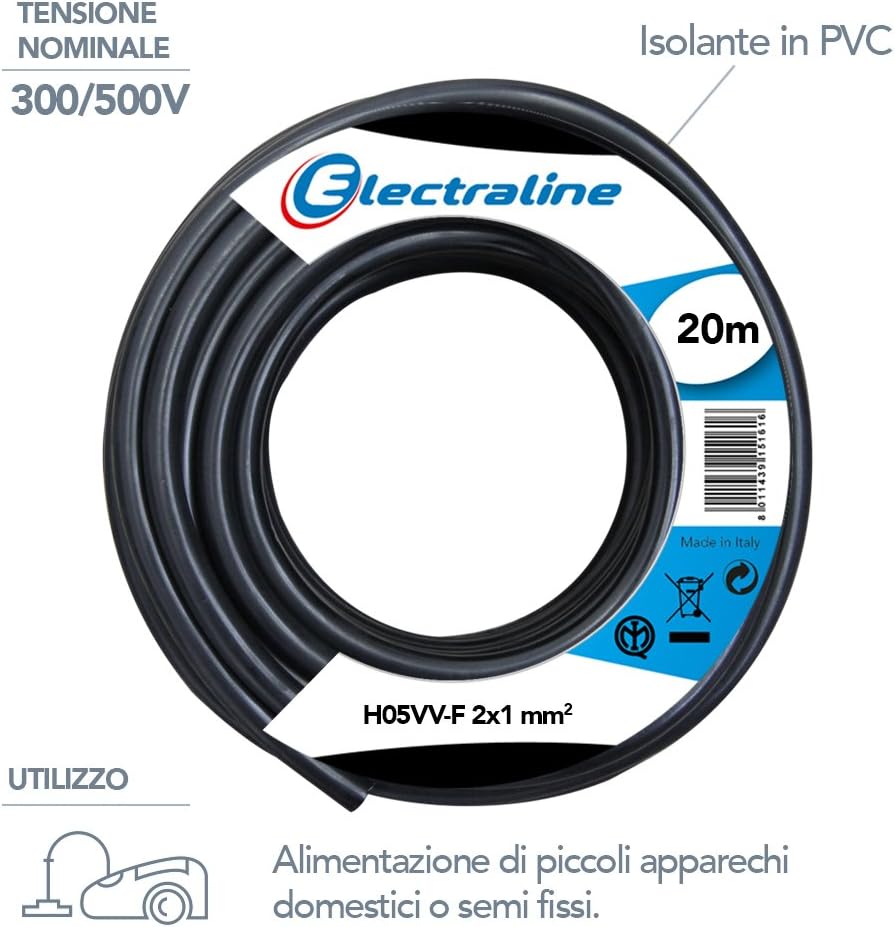 Electraline Black 20 Mt Electronic Wire 2x1 mm 22 AWG 2 Strands - Image 3
