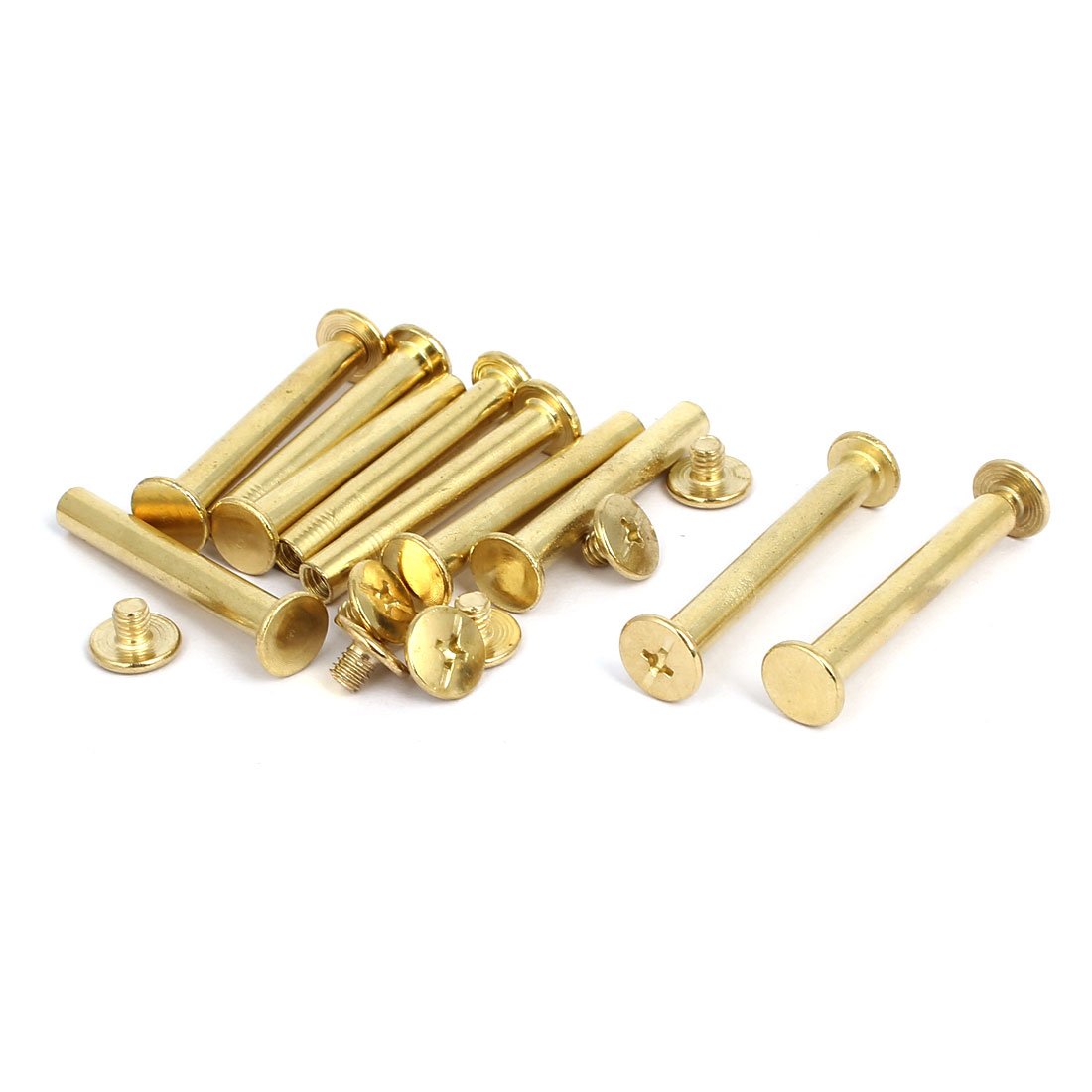 Sourcingmap M5x35mm Brass Plated Phillips Cap Binding Chicago Screws Posts Barrel Nuts 10pcs