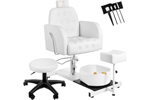 EtherealZYF LUXMARS Reclining Pedicure Chair Station for Stool, 360° Rotation Hydraulic Adjustable Pedicure Chair No Plumbing Unit Station with Foot Basin White