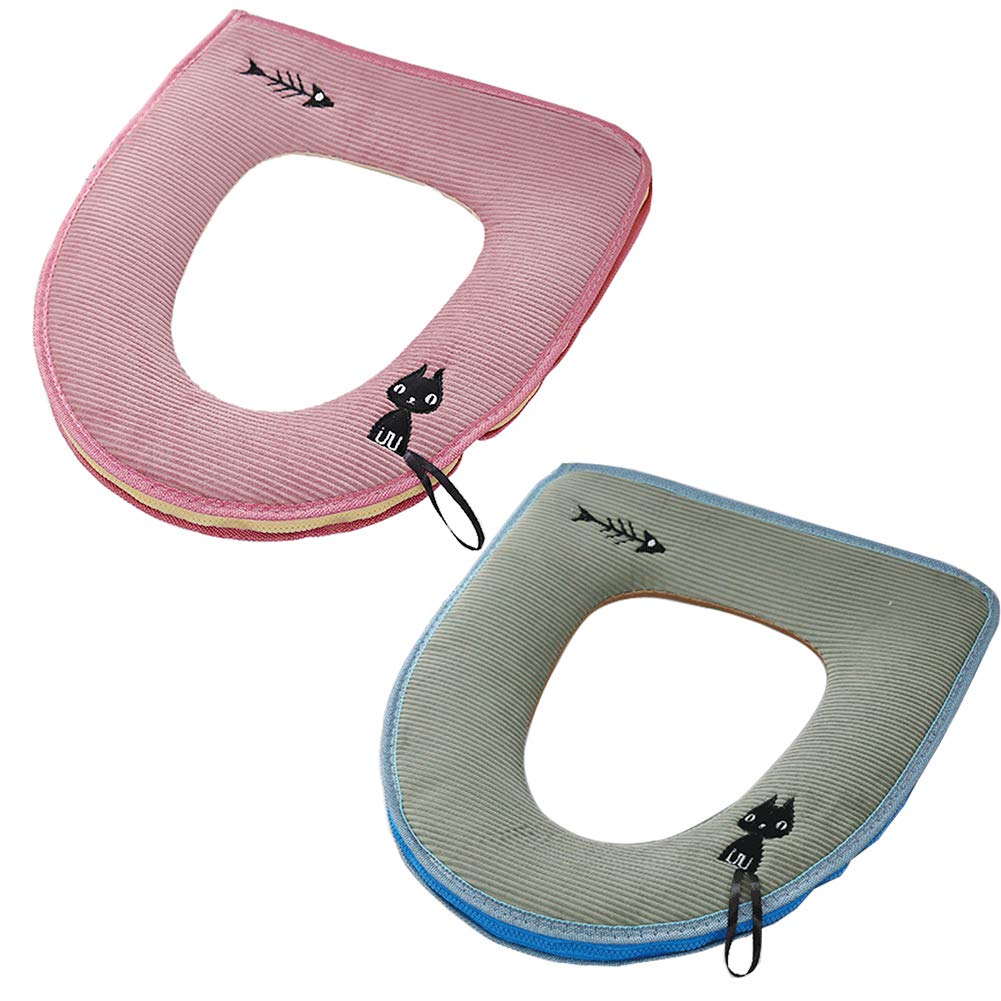 JPYH 2 Pcs Zipper Toilet Seat Cover, Thicken Antibacterial Luxury Home Toilets Warm Toilet seat Covers with Hanging Loop Super Warm Washable Toilet seat (Multicolor)
