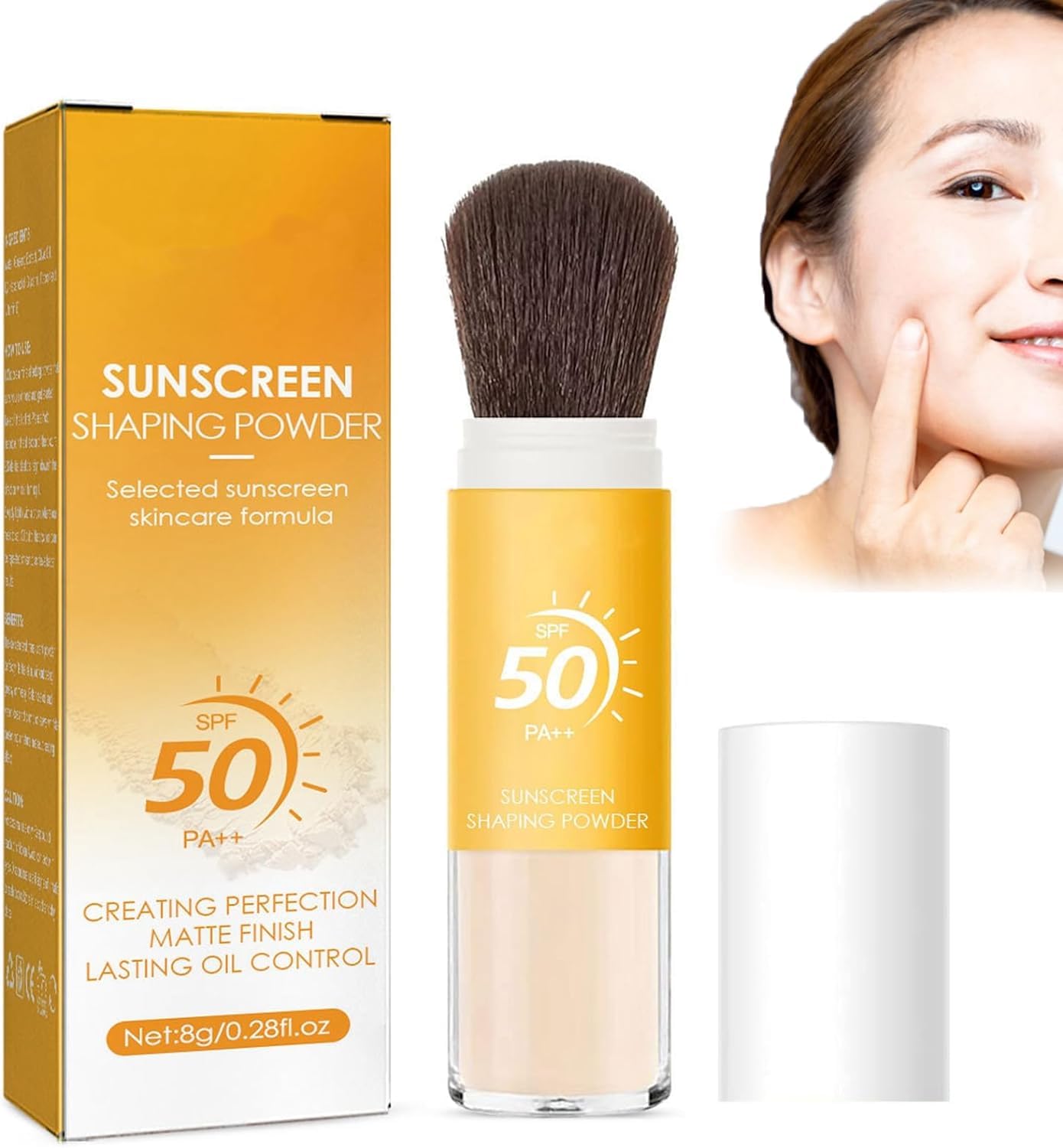 QUIWEN Mineral Powder Sunscreen Brush - SPF 50, Face, Oil Control, Natural Matte Finish