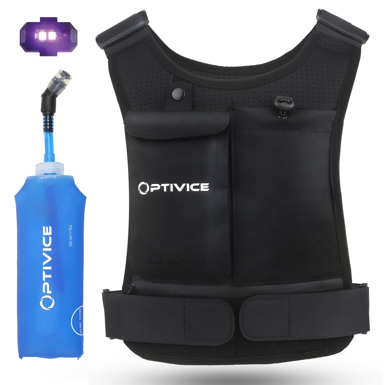 OPTIVICE LED Hydration Vest - Reflective Running Accessories With 500ml Bottle, Waterproof Phone Pouch, Chest Pack Gear for Men & Women