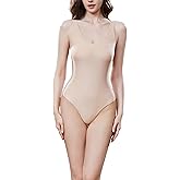 Luna & Sun Women Sexy Plunge Neck Sleeveless Bodysuit Jumpsuit Leotard Tank Top Double Lined Shapewear