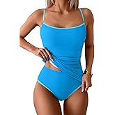 Eomenie Women's Tankini Swimsuits Two Piece Tummy Control Bathing Suit Color Block Slim Swimwear with High Waisted Bottom