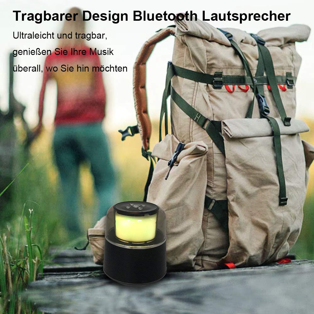 Portable Bluetooth Lautsprecher, Mini Super Mobiler Bluetooth 4.2 Lautsprecher mit Eingebautem Mikrofon,FM Radio, Freisprechanruf, LED-Licht, 3,5mm Audio-Eingang, TF-Kartensteckplatz (Schwarz)