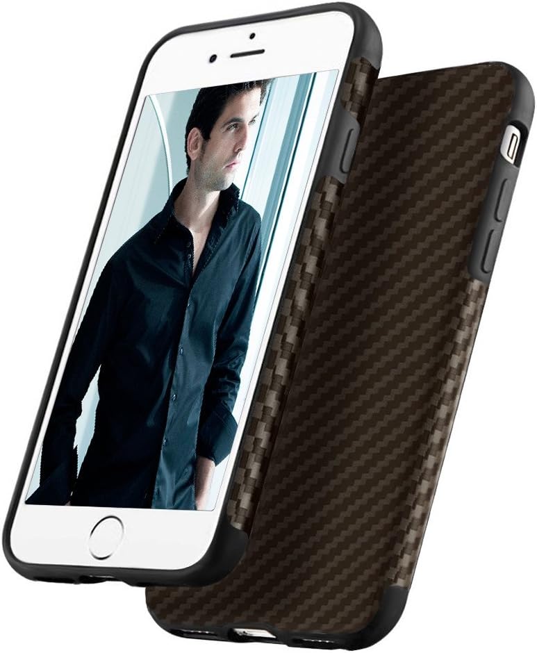 DUDETOP Compatible for iPhone 7 Plus Case,[Ultra-Thin Series] Shock-Absorbing Bumper Non-Slip Protective Cover [Carbon Fiber Texture] with Soft TPU Case for Apple iPhone 8 Plus case 5.5" inch (Brown)