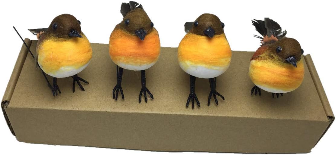 HAORONG 4PCS Large Robin Bird Christmas Tree Decoration Craft Very Cute Artificial Feather, Gold - Image 3