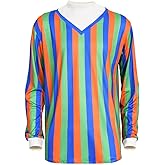 XonyiCos Adult Men's 60 70s Vintage Striped Pullover Shirt Long Sleeve Retro Collared Top Halloween Costume Cosplay