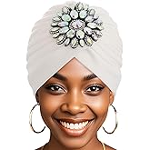 Bohend Rhinestone Turban Hat for Women Stretch Headwarp Pre Tied Head Cover Bonnet Muslim Crysta Pleated Headscarf Hat