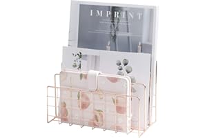 PENGKE Desktop Mail Organizer,3 Slot Rose Modern Magazine Rack Book Record Holder,Metal Storage Multifunction Organizer Sorter,Gold
