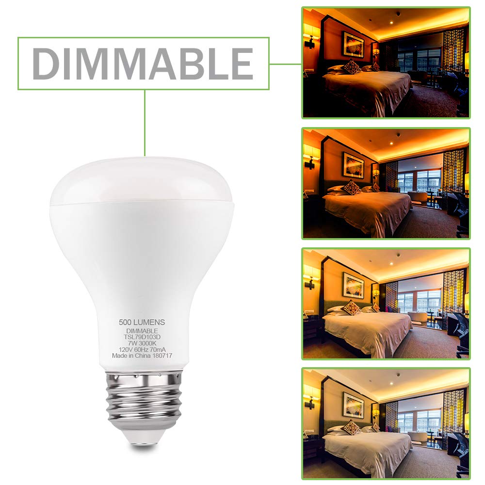 GALYGG R20 Dimmable LED Bulb 7W (50 Watt Equivalent) 500 Lumens 3000K (Warm White) E26 Medium Screw Base Flood Light Bulbs - 4 Pack