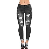 LONGBIDA Women's Stretch Ripped Jeans Skinny Distressed Destroyed Cuffed Denim Pants