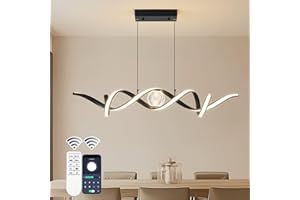ORANOOR LED Modern Chandeliers for Dining Room, 39in Dimmable Black Chandelier Kitchen Pendant Lighting Over Island, Linear Wave Spiral Pendant Light Fixtures Dining Room Lights Ceiling Hanging, 36W