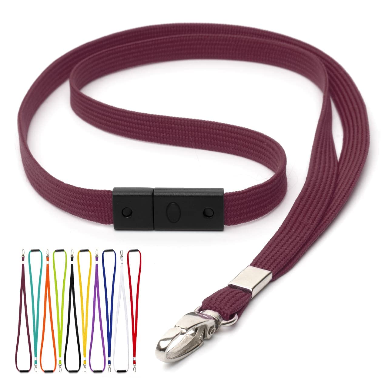 CKB LTD Breakaway Safety Lanyard Neck Strap Swivel Metal Clip for Id Card Holder - Pull Quick Release Design Lanyards Bulk (Burgundy, Pack of 10 pcs)