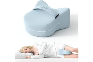 Ruizman Knee Pillow for Side Sleepers - Patented Memory Foam Between Legs Pillow with Removable Cooling Ice Silk Cover for Knee Pain, Hip Pain, Spine Alignment (Blue)