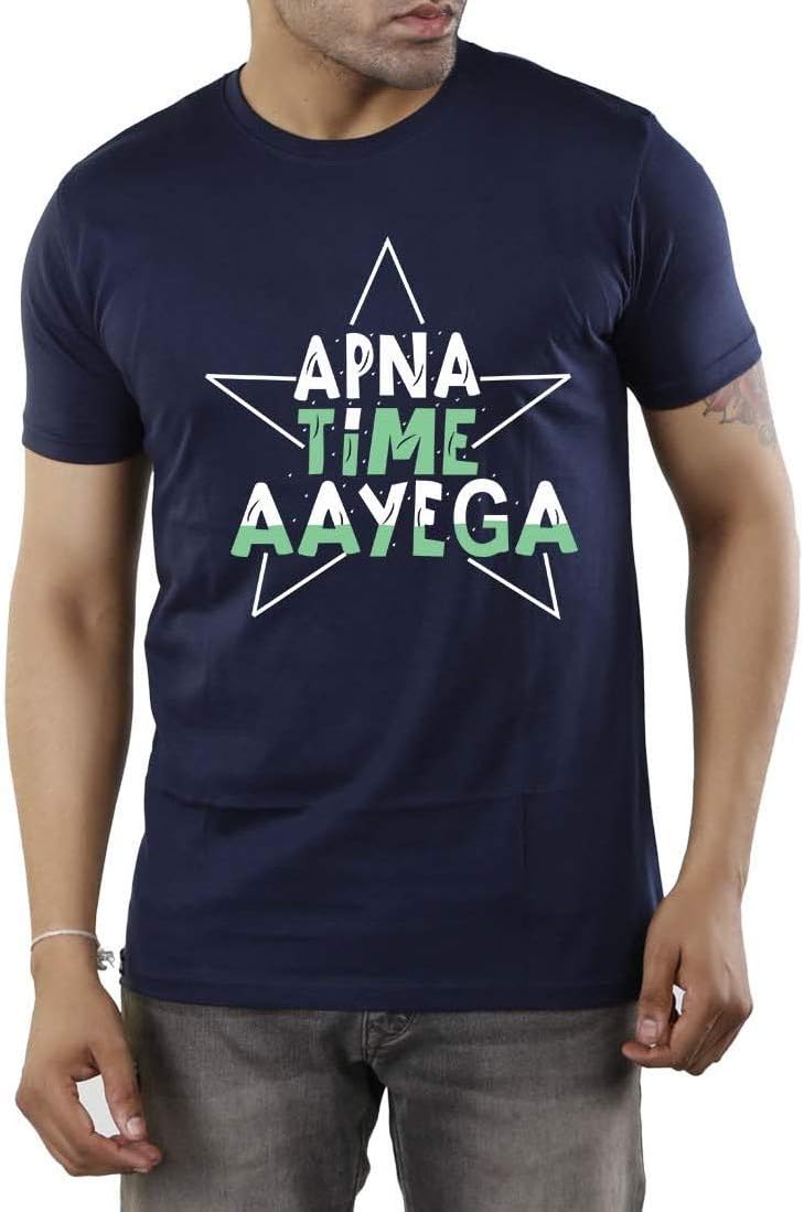 Feranoid Men Graphic Printed Tshirts for Men (apna time aayega Black Graphic Printed t Shirt for Men,Slogan Tshirts for Men,t Shirt for Men Casual, t Shirts for Mens)
