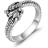 Eusense Sterling Silver Rings Dragon/Snake/Wolf/Horse/Feather/Compass Rings Adjustable Ring Jewelry Gifts for Men and Women