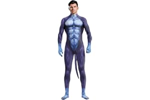 Bemeiren Men's Animal Bodysuit Costume with Big Tail Print Petsuit Spandex Furry Jumpsuit Cosplay Halloween Party