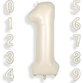 SUWEN 40 Inch Cream White Large 1 Balloon Numbers Big Foil Helium Number Balloons 0-9 Jumbo Happy 1st Mylar Birthday Party Decorations for Boy or Girl Anniversary Party Supplies