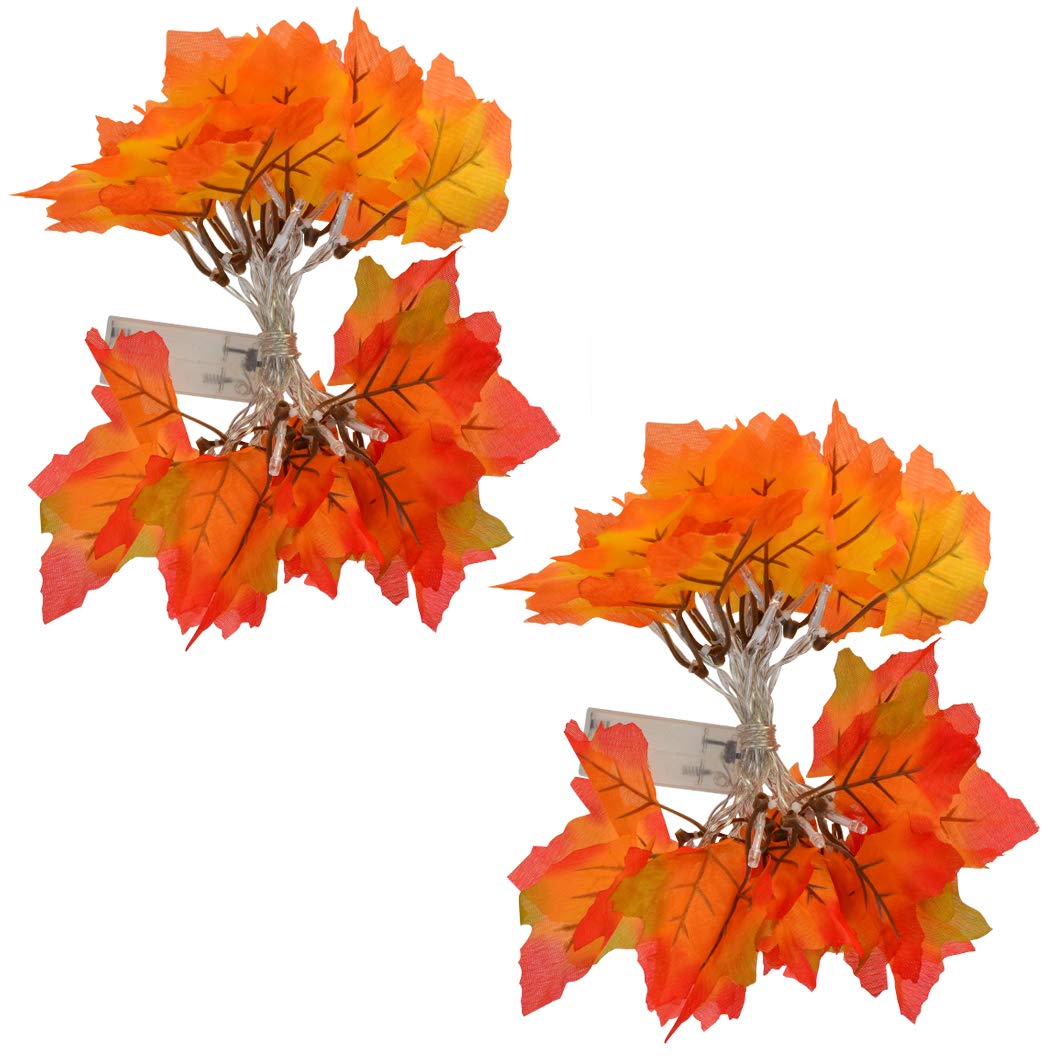 Wobe 16.4ft Thanksgiving Decorations Lighted Fall Garland, 2pcs Autumn Garland String Lights Thanksgiving Decor Halloween String Lights Maple Leaf Shape Home Party Each 8.2 Feet 20 LED
