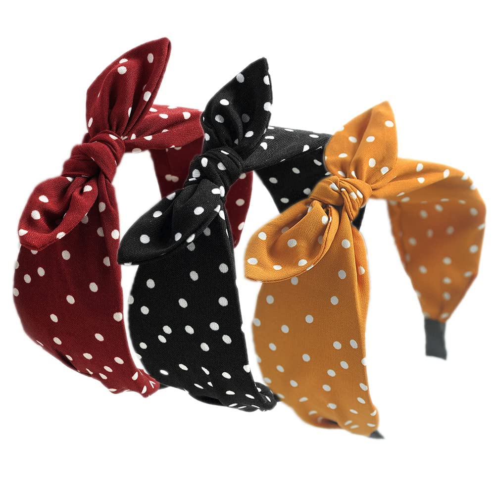 Wide Headbands for Women Fabric Hair Band,Elastic Headbands Knot Hairbands Hair Accessories for Daily Wearing, Dating, Sports (3Widedot)