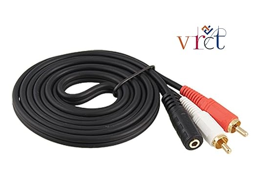 VRCT 3.5mm Stereo Female to 2RCA Male 1.5 Meter Cable (Gold Plated) - Black
