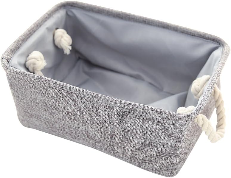 Cutieunion Linen Storage Organizer Foldable Fabric Storage Baskets With Dual Rope Handles For Toys,Books,Towels(Grey,16.1×12.6×8.3inch)