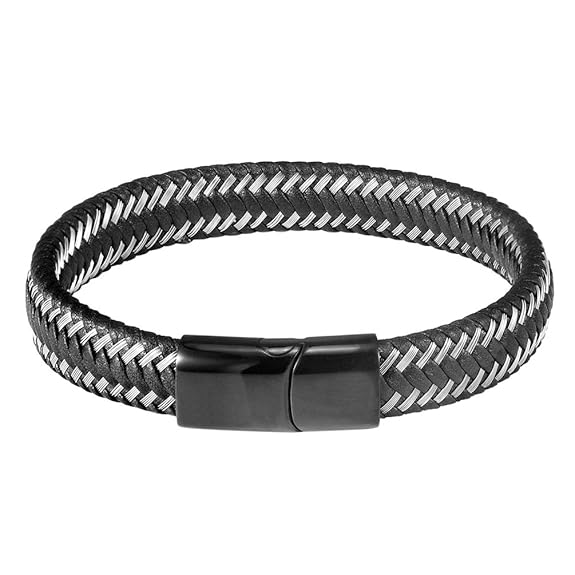 PROSTEEL Armband Hochwertig Schwarz Lederarmband Geflochten Seil Armreif Edelstahl Magnetverschluss Herren Armband