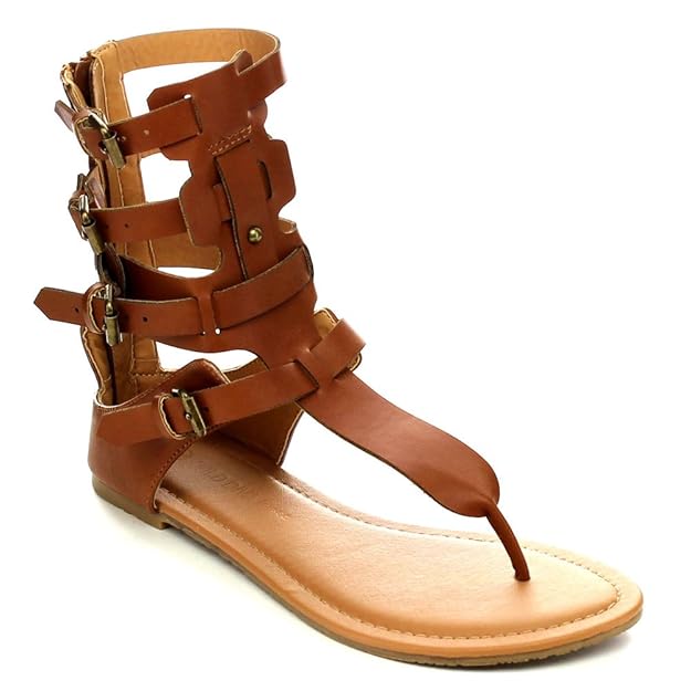 Amazon.com | Wild Diva Tanaya-540 Women's T-Strap Buckle Gladiator Back Zip Flat Thong Sandal 