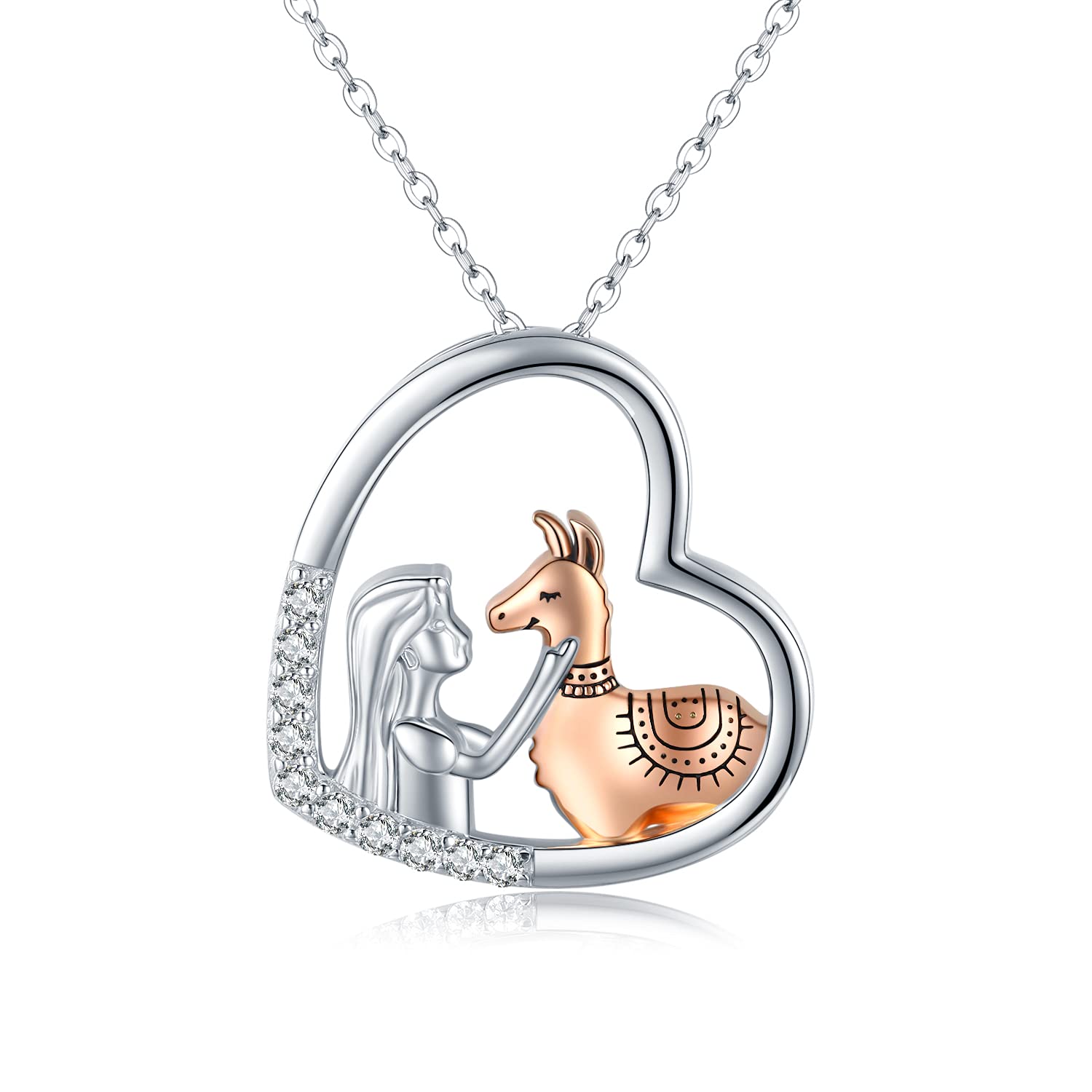 CHENGHONG Llama Necklace for Women 925 Sterling Silver Alpaca with Girls Heart Pendant Cute Animal Alpaca Jewellery Birthday Mother's Day Llama Gifts for Girls Women Mom Daughter Kids — image 1