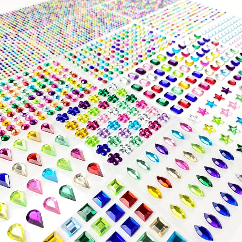 FADIKX 3650Pcs Gem Stickers Self Adhesive Jewel for Crafts Sparkly Flatback Rhinestone Stickers Crystal Sticker for Kids DIY,Assorted Size