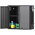 Coolsun Garage Wall Cabinet, 26" H Metal Wall Cabinet with Lockable Doors and Adjustable Shelf, Wall Mounted Metal Storage Cabinets for Garage Assembly Required (26" H Black Gray)