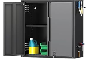 Coolsun Garage Wall Cabinet, 26" H Metal Wall Cabinet with Lockable Doors and Adjustable Shelf, Wall Mounted Metal Storage Cabinets for Garage Assembly Required (26" H Black Gray)