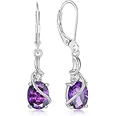 Oskani Oval Shape Birthstone Leverback Dangle Drop Earrings for Women, 925 Sterling Silver 5A Cubic Zirconia Earrings Jewelry Anniversary Mother's Day Birthday Christmas Gifts for Wife Her