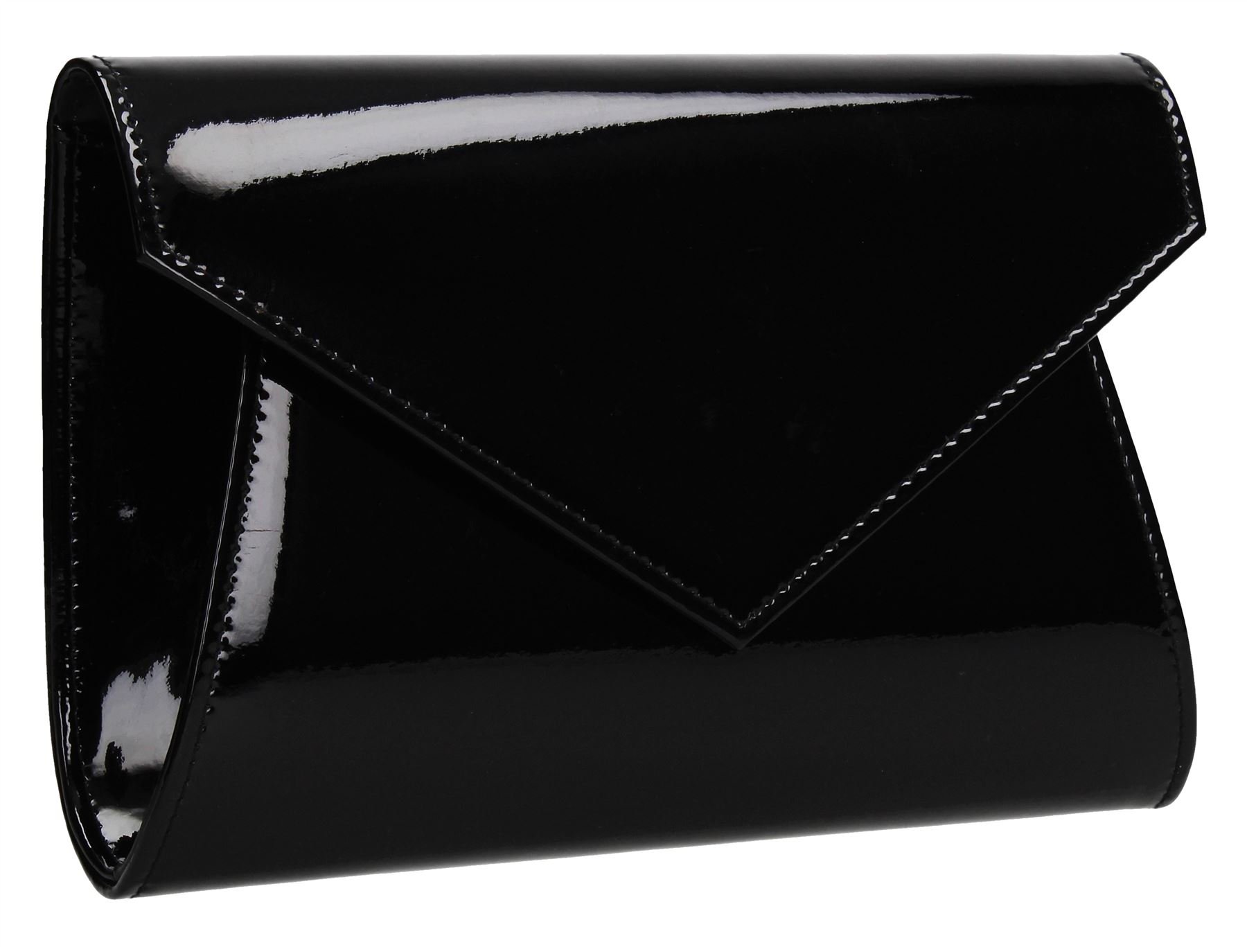 SwankySwans Lenny Metallic Envelope Patent Leather Womens Party Prom Wedding Ladies Clutch Bag - Black One Size
