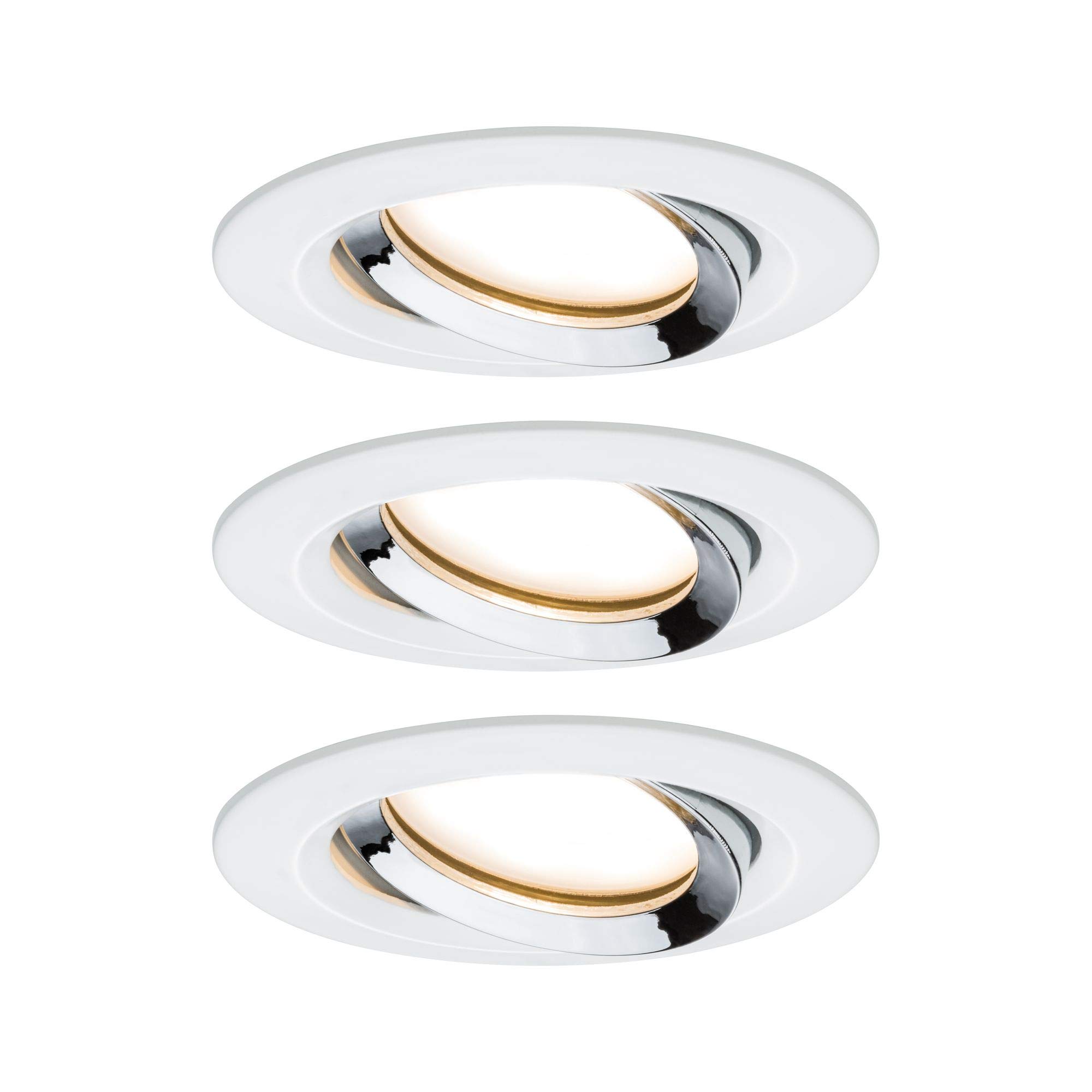 Paulmann 93686 Nova Plus LED recessed luminaire Set of 3 Round Swivel 3x6.8W IP65 dim recessed Spotlight White matt, Chrome spot Aluminium 2700K