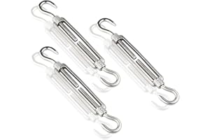 Qjaiune 3Pcs M8 Turnbuckle Hook & Hook Turnbuckles, 304 Stainless Steel Turnbuckle Adjustable Wire Rope Tensioner, Heavy Duty Turnbuckle for Cable Wire Rope Tension, Sun Shade, Tent Installation