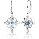 925 Sterling Silver Celtic Knot Dangle Earrings for Women Blue Cubic Zirconia Witches Knot Birthstone Leverback Earrings Wicca Irish Jewelry Nudo de Bruja Birthday Gifts for Wife Girlfriend Mom