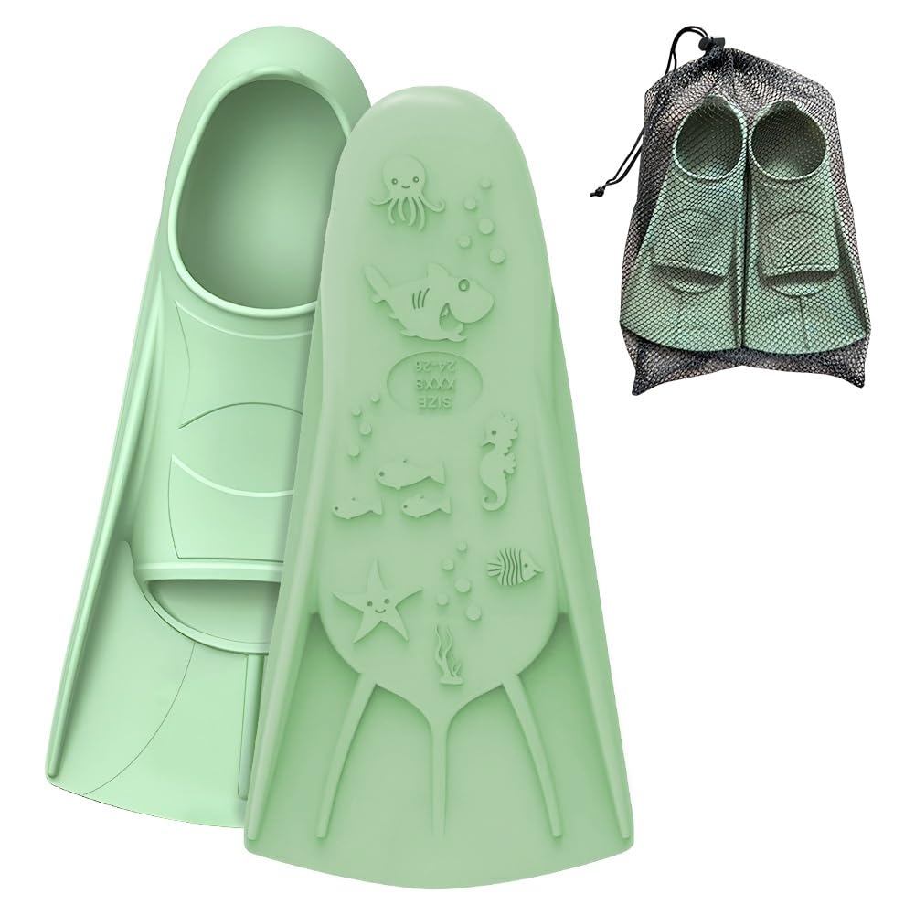 Photo 1 of Swimming Fins Short Dive Fin Training for Youth Big Kids Woman Boy Girl 8-12 Years Old size XXS, Thermoplastic Rubber Pool Snorkel Set Flipper for Diving Snorkeling Scuba Watersport, Blue