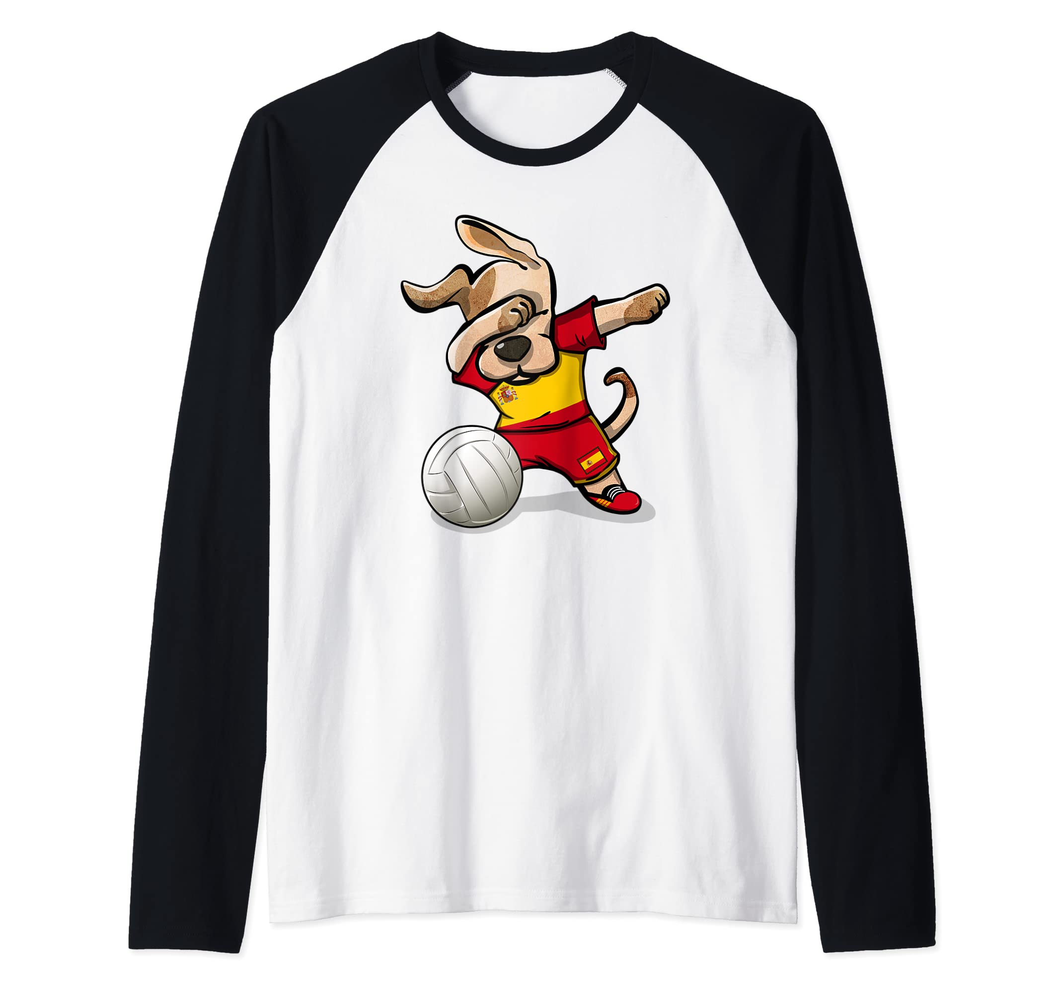 Dabbing Dog Spain Volleyball Fans Jersey Spanish Flag Sports Raglan Baseball Tee