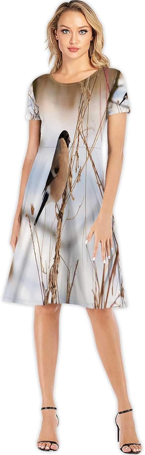 C COABALLA Eudyptes chrysocome Pinguino Delle rocce Girl's Round Neck Flowy Maxi Dresses,098728 for Beach,S