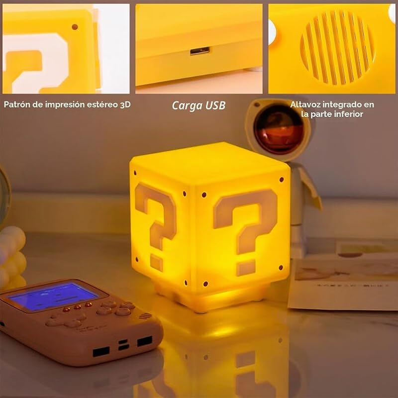 Luces nocturnas de luz de icono 3D, cubo de la lámpara, ladrillo cuadrado puede dormitorio de sonido, lámpara de escritorio para niños, lámpara de mesa dormitorio, lámpara de noche de juguete