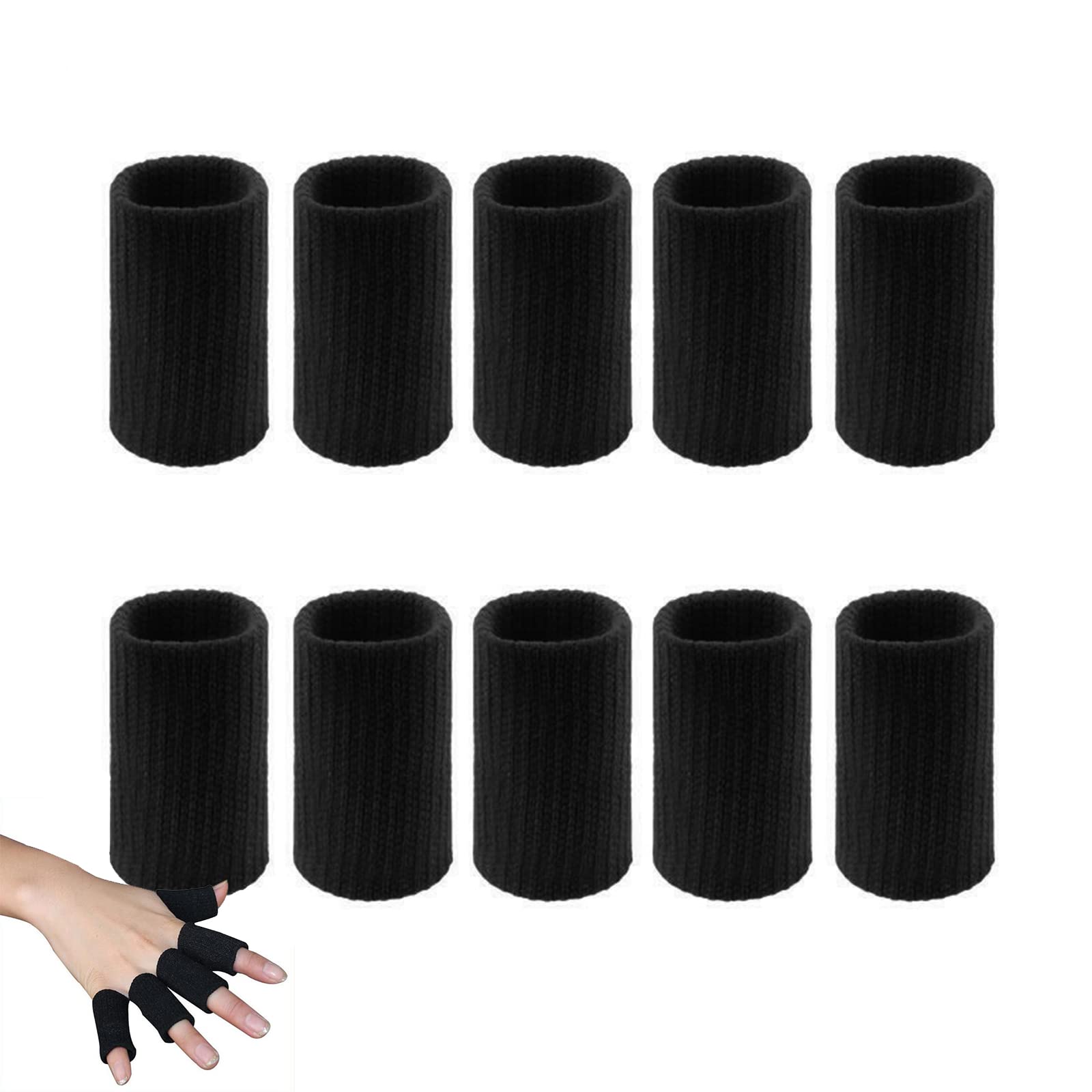 10 PCS Finger Sleeves, Thumb Splint Brace Elastic Finger Support Brace Protector Tape Breathable for Pain Relief Arthritis Trigger Basketball Baseball Compression Protector, Black