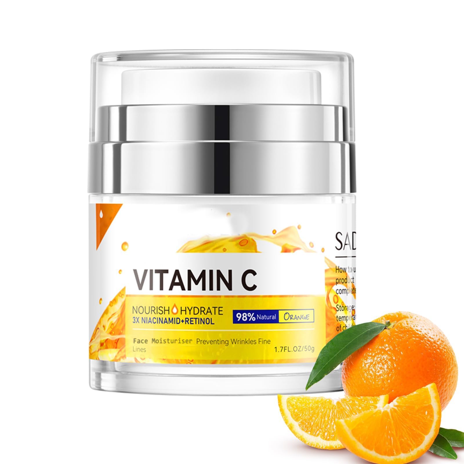 Vitamin C Face Cream With Niacinamid,Retinol, Face Moisturiser For Women,Anti Aging Wrinkles,Orange Extracted Organic Face Cream Natural Skin Care For Dark Spots Acne,Fine Lines